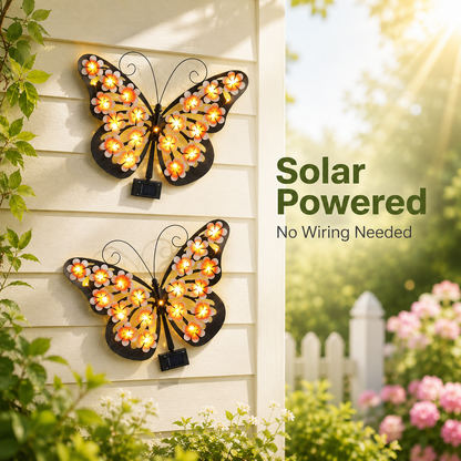 Solar Butterfly Wall Decor Lights | Outdoor Metal Garden Light