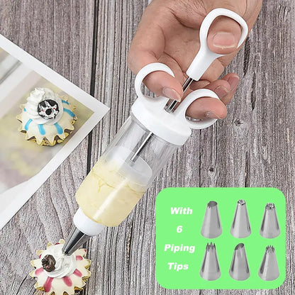 1Set Stainless Steel Cake Decorating Gun Kit with 6 Icing Nozzles - Cupcake Injector Piping Set for Cake & Deviled Egg Decoration, Pastry Icing Tools kitchen gadgets