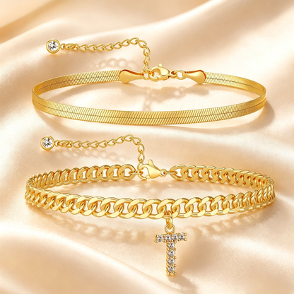 Personalized Initial Anklet – 14K Gold-Plated Waterproof Stackable Letter Charm