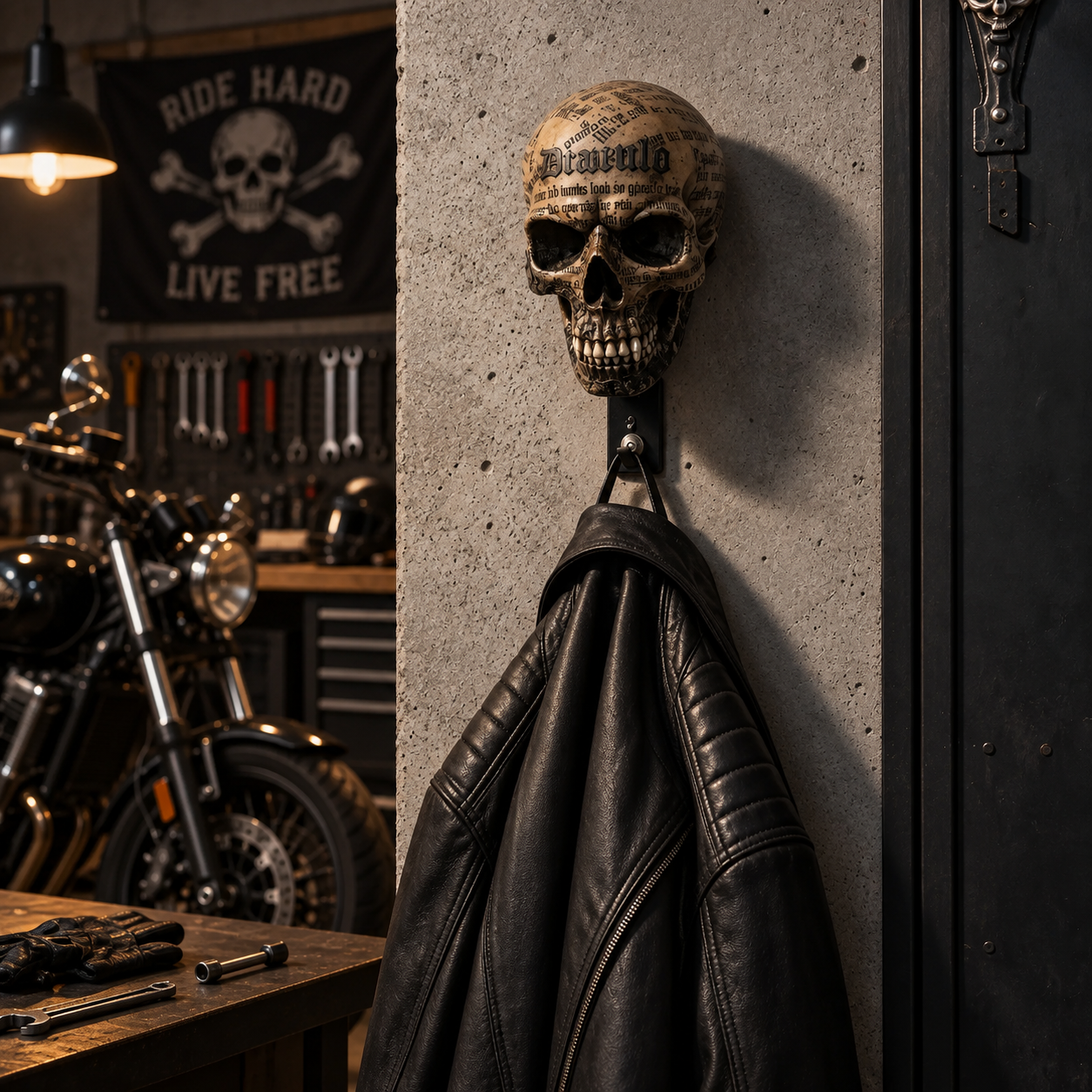 💀 Skull Helmet Wall Holder – Motorcycle Gear Display for Garage & Man Cave