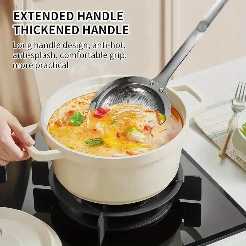 🍲 Fine Mesh Stainless Steel Skimmer Spoon – Remove Oil, Foam & Food Particles Easily
