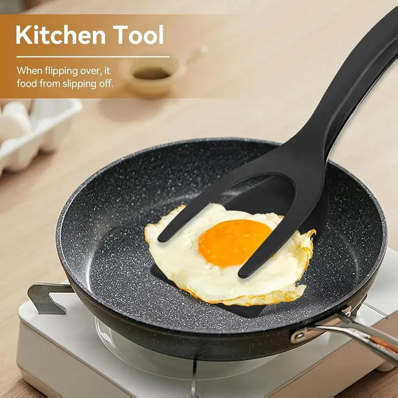 Grip & Flip Spatula Tongs - Sturdy, Durable Non-Stick Egg Flipper & Food Turner for Pancakes, Fish - Black Cooking Gadgets, Top Kitchen Gadgets, Household Kitchen Tool