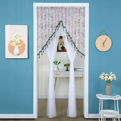 🌸 Extra-Wide Embroidered Beaded Doorway Curtain – Romantic Sheer Tie-Back Divider