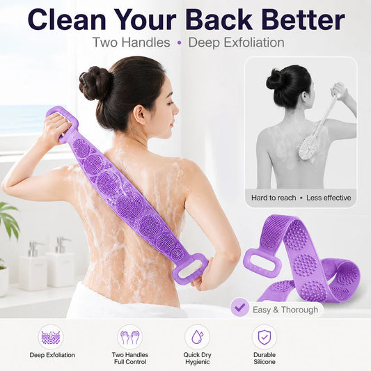 🛁 Long Handle Silicone Back Scrubber – Reach Every Inch In The Shower