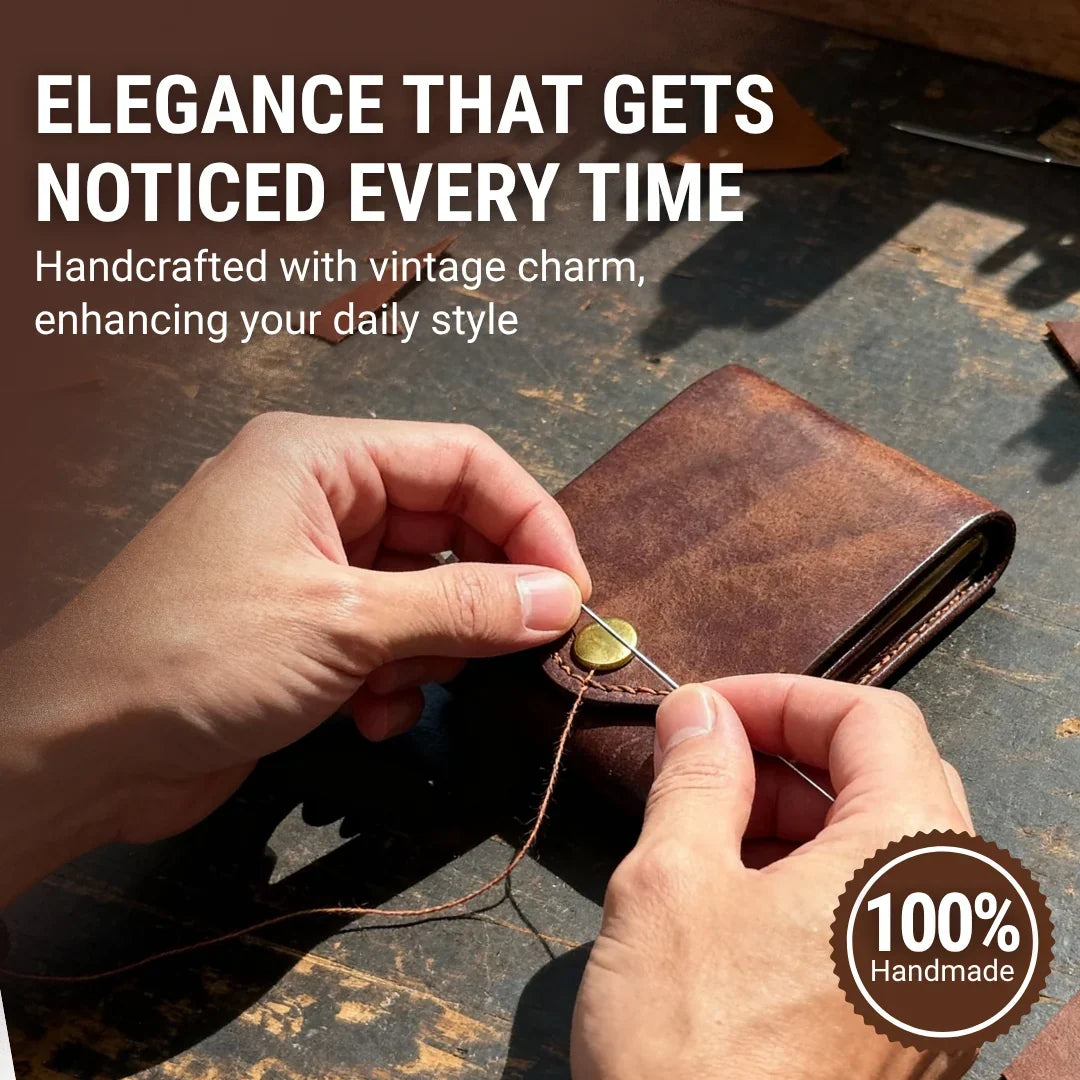 Vintage Handmade Leather Wallet With Pen Slot