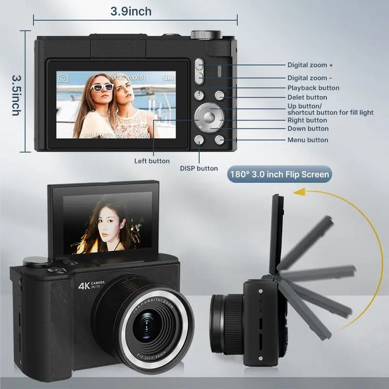 4K Flip-Screen Vlogging Camera with Built-In Ring Light – 32GB Bundle
