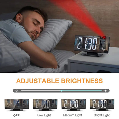 LED Digital Projection Alarm Clock - 7.8in Display, 180° Rotatable Projector, Black & White Light, Digital Dimmable Clock, Date & Week Display, Voice Control, 12/24H Format, Sleep Mode, USB Port, Home Bedroom Timekeeping Decor, Projection Clock