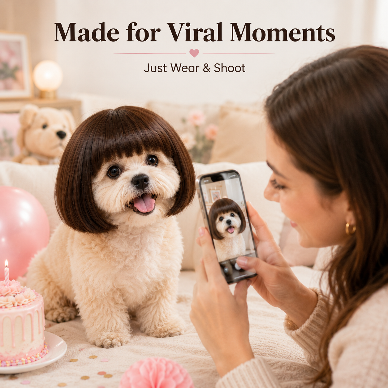 Cute Short Hair Wig Pet Headband, Funny Pet Wig Hair Accessories for Dogs & Cats
