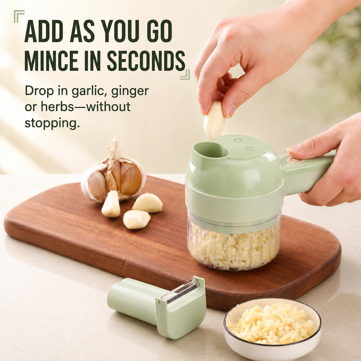 🧄 4-in-1 Handheld Electric Chopper: Slice, Mince, Peel & Auto-Clean!