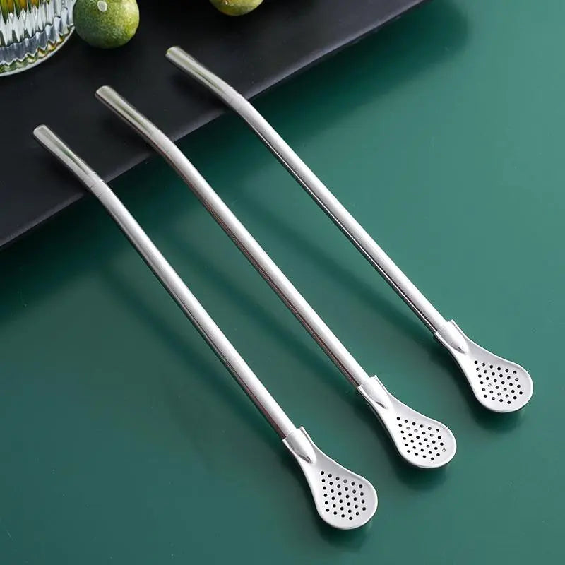 Reusable stainless steel straw spoon filter design