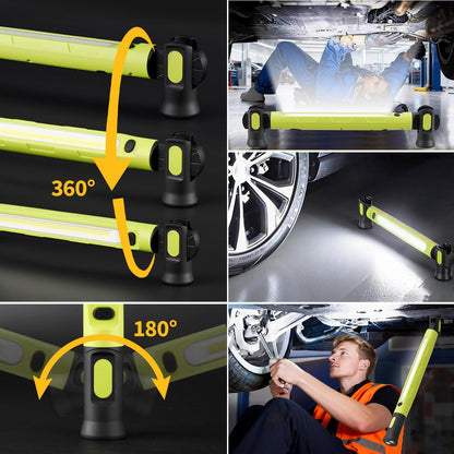 🔋New 15W COB Rechargeable Work Light, 360° Rotatable Magnetic LED Inspection Lamp with Hook & Power Bank, Super Bright Portable Floodlight for Car Repair, Camping, Home Emergency (USB Charging)