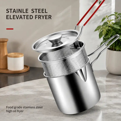 🍟 Personal Mini Deep Fryer Set – Stainless Steel Pot with Lift-Out Draining Basket & Food Tongs