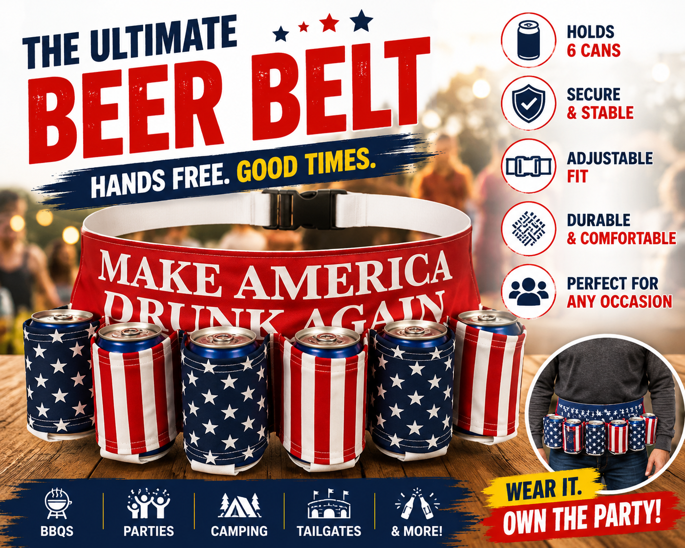 Funny Beer Belt Holster (6-Pack) | Hands-Free Drink Holder
