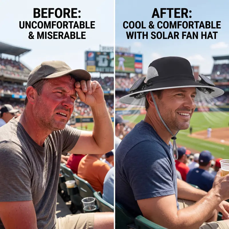 Solar Powered Cooling Fan Hat | Wide Brim Sun Protection Hat for Fishing, Hiking & Outdoor Work