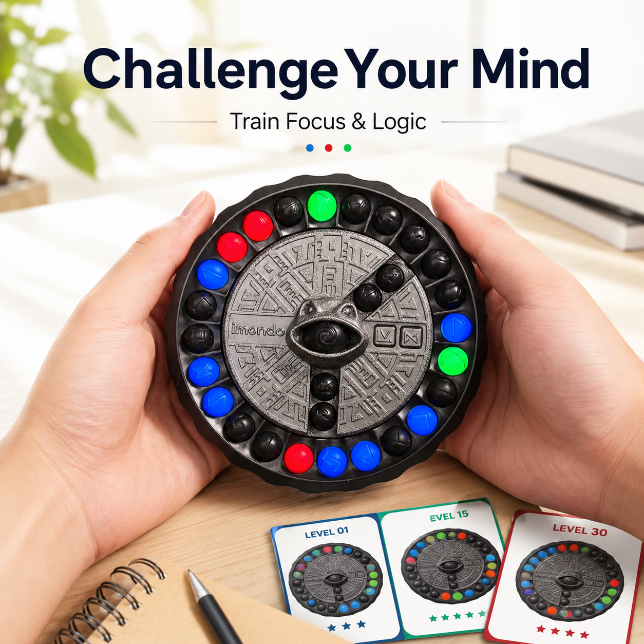 IMONDO Gem Rotating Puzzle Game, 3 in 1 Elimination Brain Teaser Toy, Focus Training Logic Brain Game, Family Interactive Board Game, Stress Relief Fidget Toy for Kids & Adults