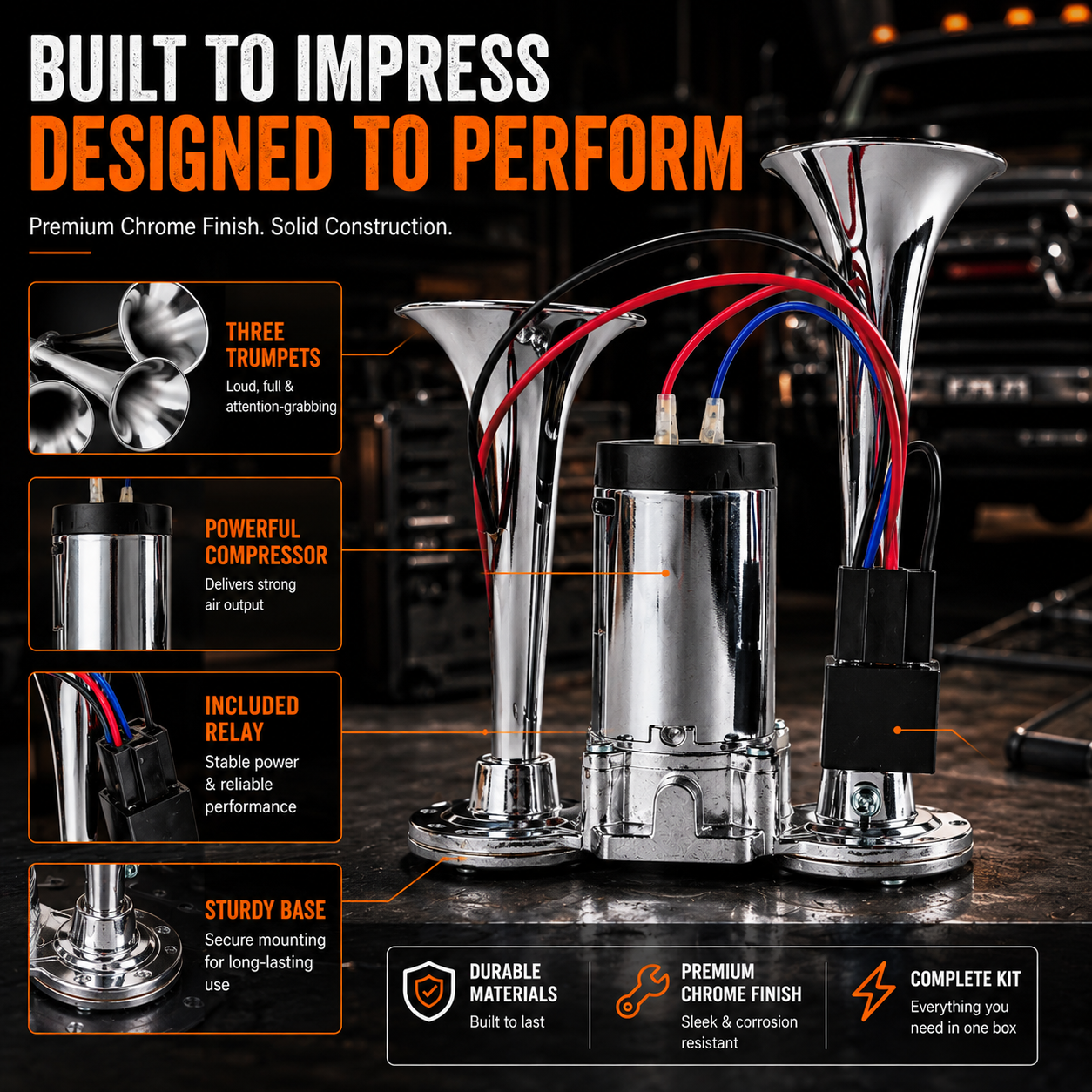📣 Triple Trumpet Air Horn Kit with Compressor – Make Your Presence Impossible to Miss