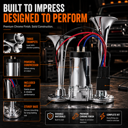📣 Triple Trumpet Air Horn Kit with Compressor – Make Your Presence Impossible to Miss