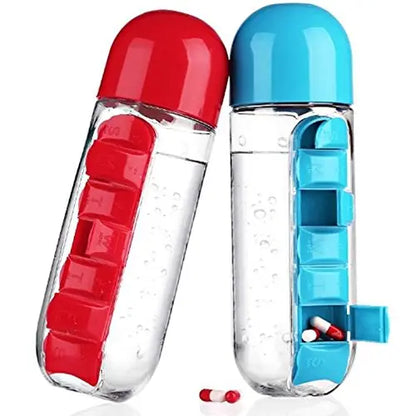 💧 2-in-1 Water Bottle & 7-Day Vitamin Organizer — 600ml
