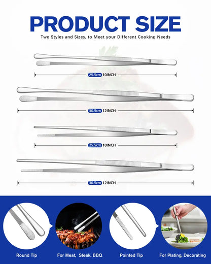 🍳 4-Piece Stainless Steel Kitchen Tweezers Set – Precision Cooking, BBQ & Plating Tongs