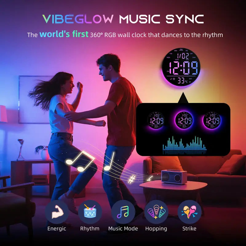 🌈 10" RGB Smart Wall Clock – Futuristic LED Digital Clock with Music Sync & Ambient Lights