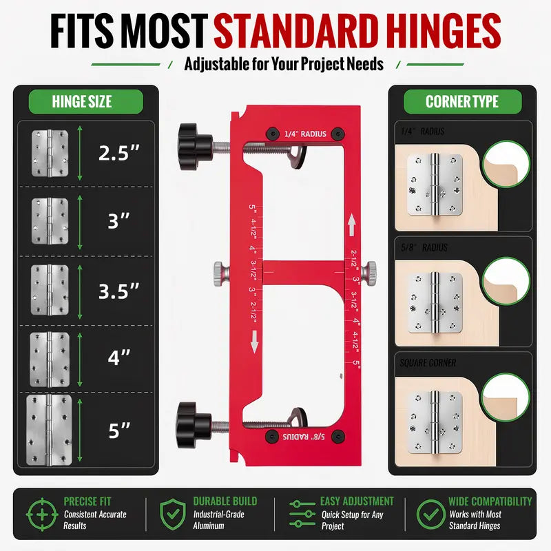 🔧 Adjustable Aluminum Door Hinge Jig Kit – Precision Mortising Template for 2.5"–5" Hinges