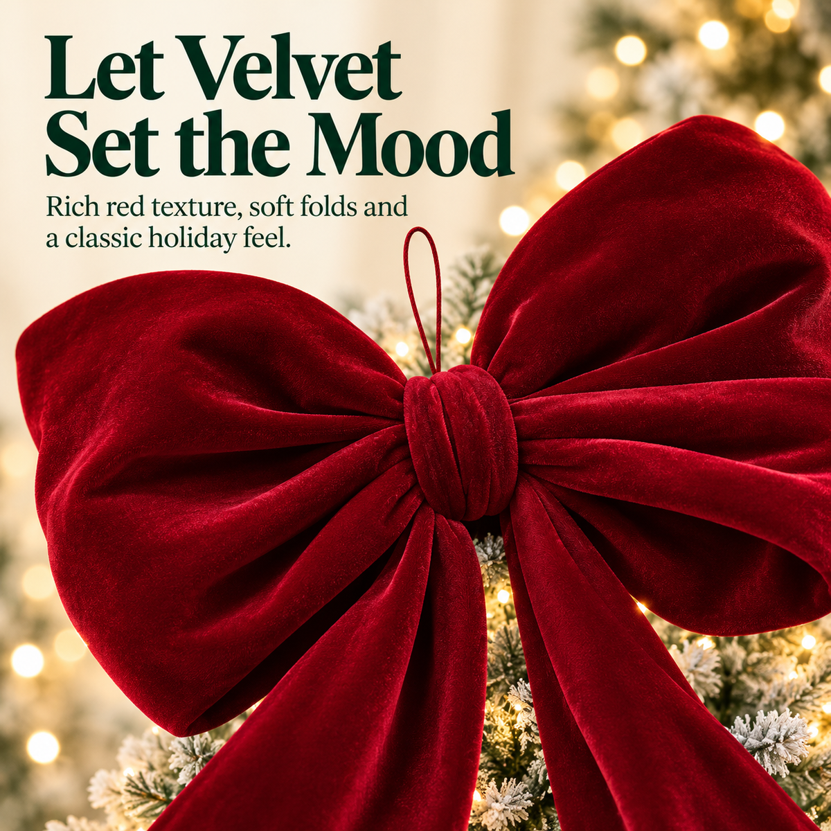 ✨ 50% OFF: Oversized Velvet Christmas Bow – Rich Red Texture & Dramatic Long Tails