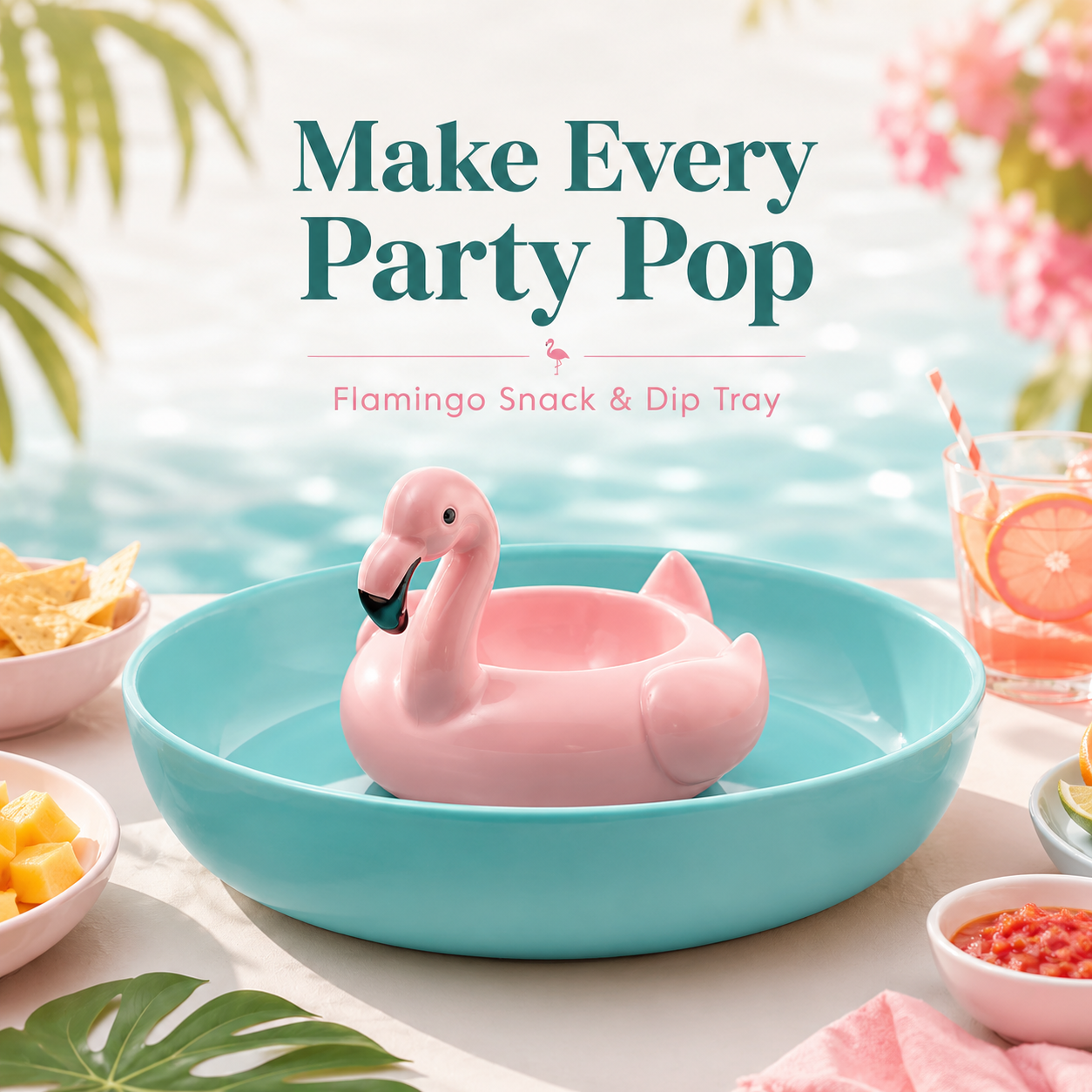 10 Strawberry Street Flamingo Pool Float Chip and Dip Platter