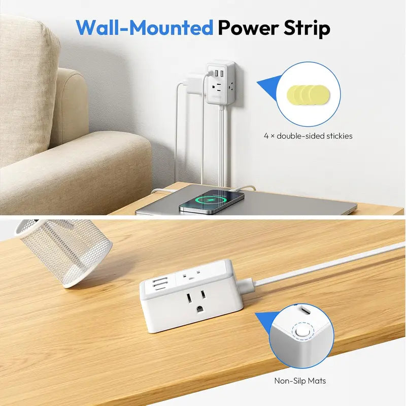 🔌 Dual-Head Extension Cord – 6 AC Outlets, 4 USB-A & 2 USB-C Charging Ports