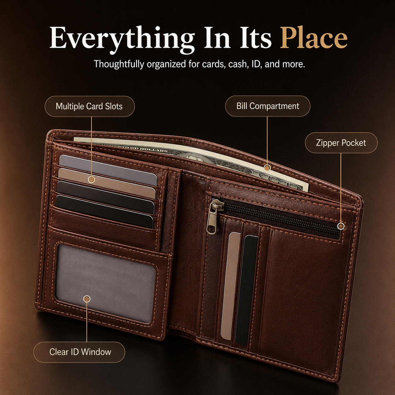 👔Men's Leather Wallet With Multiple Card Slots | Slim Bifold Wallet