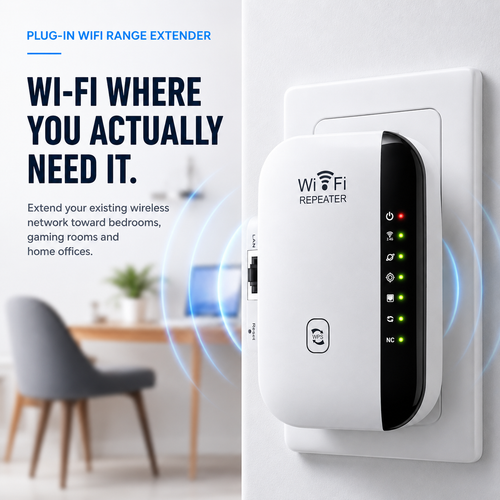 📶 WiFi Range Extender – Plug-In Repeater with Ethernet Port & Free Cable