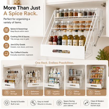 🏡 3-Tier Pull-Down Cabinet Organizer | Easy-Reach Kitchen Storage Rack