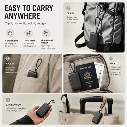 🔌 Pocket Travel Cable Kit – USB-C Cable, 3 Adapters, SIM/TF Storage & Phone Stand
