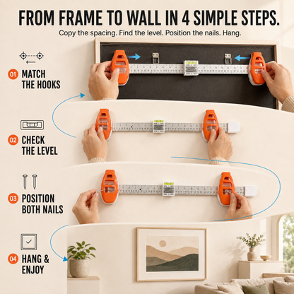 🖼️ All-in-One Picture Hanging Locator & Leveling Tool with Dual Nail Positioners + 14 Nails