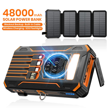 🔋 48000mAh Solar Power Bank – Wireless Portable Charger