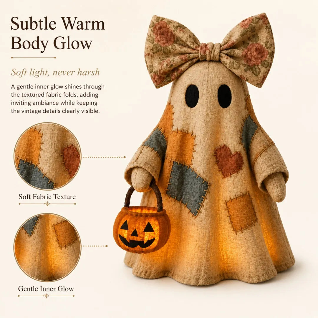 🍂👻 Lighted Vintage Patchwork Ghost