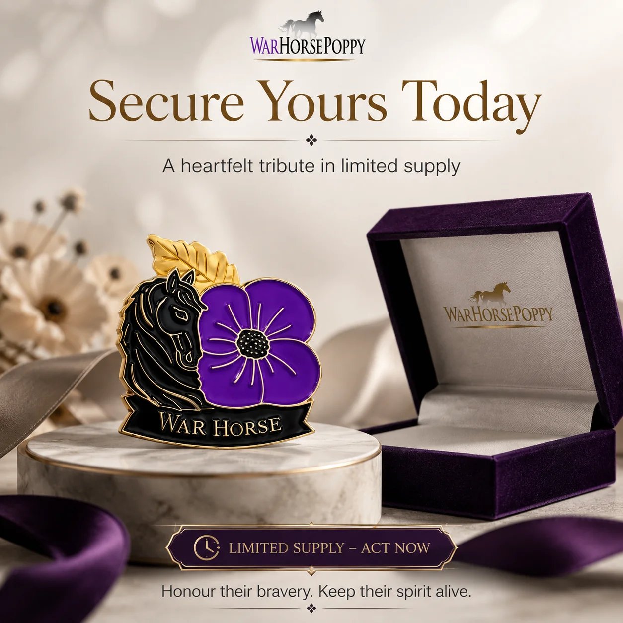 🎁 Limited Edition War Horse Purple Poppy 111th Anniversary Remembrance Brooch