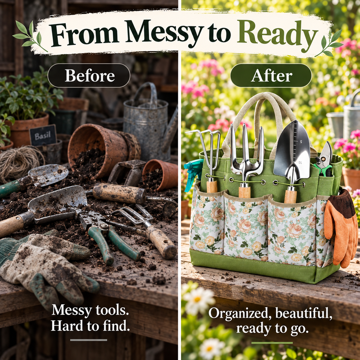 Bloom & Grow Floral Gardening Gift Set with Tool Tote