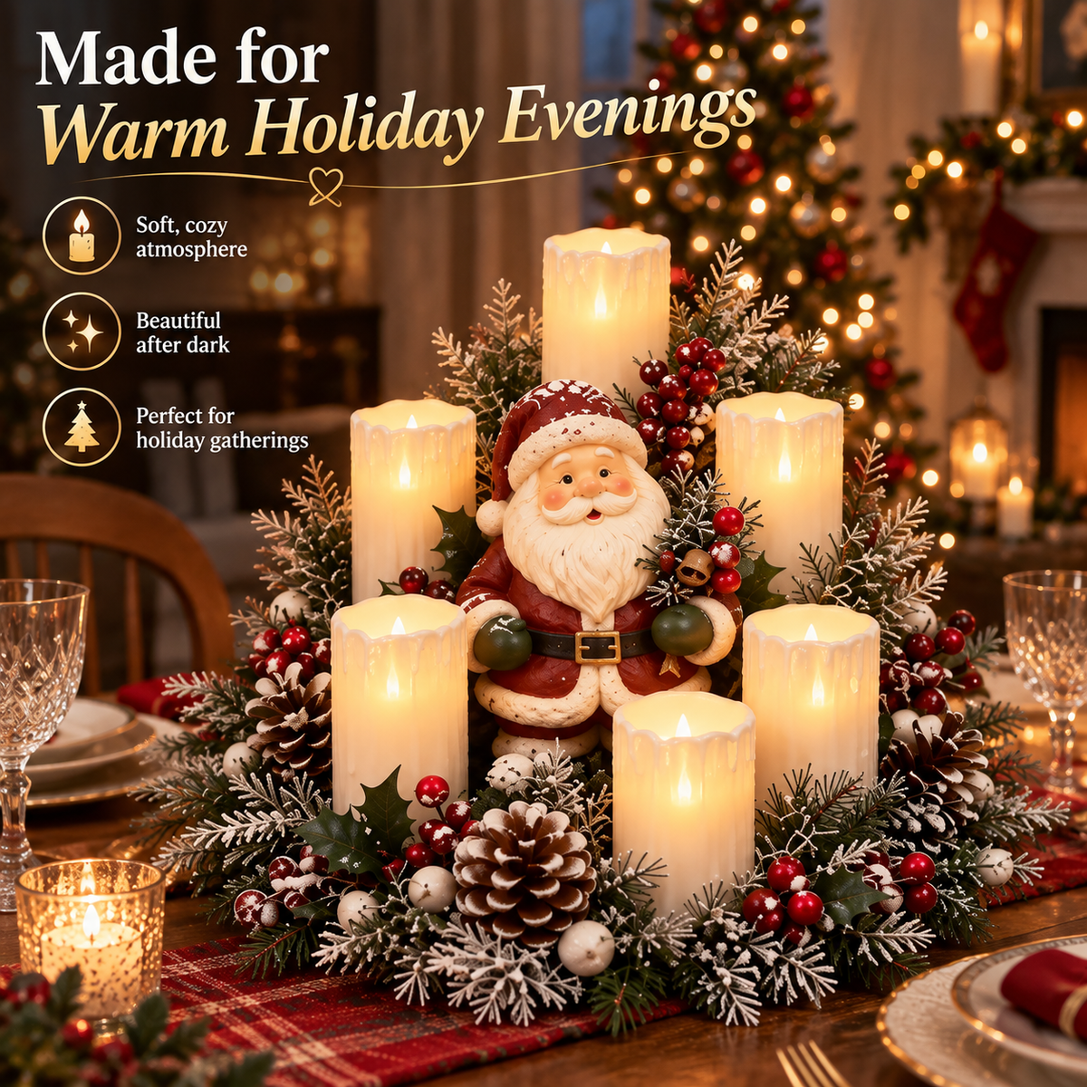 🎅🎄 Christmas Santa Table Centerpiece – Festive Winter Holiday Decor✨
