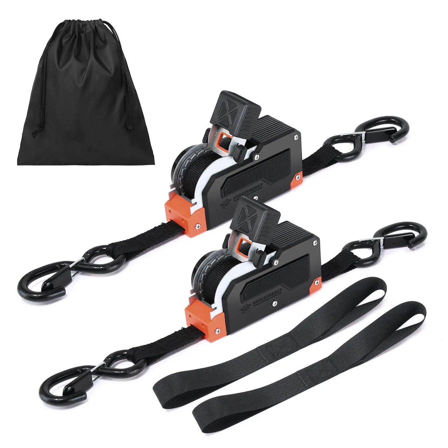 Dual-End Retractable Tie-Down Ratcheting Straps, 1 in x 16.4 ft, 1650 lb Break Strength, Adjustable Ratchet Position, Large Locking S Hooks for Motorcycle, ATV, Truck