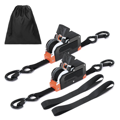 Dual-End Retractable Tie-Down Ratcheting Straps, 1 in x 16.4 ft, 1650 lb Break Strength, Adjustable Ratchet Position, Large Locking S Hooks for Motorcycle, ATV, Truck