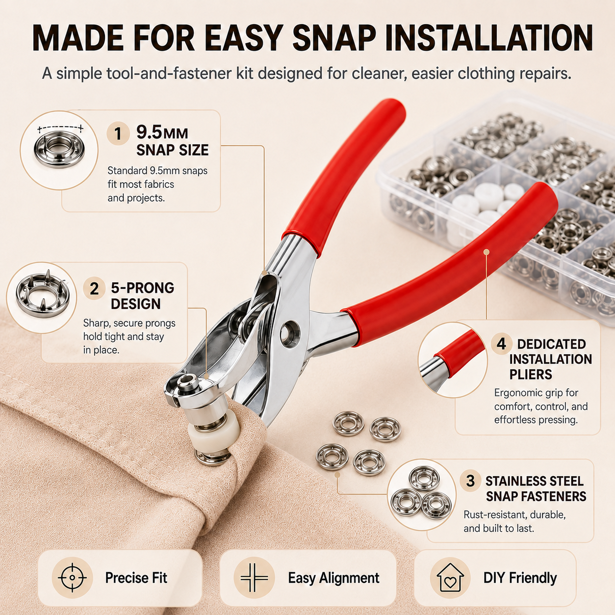 🧵 No-Sew Snap Button Pliers Kit | Quick Clothing Repair & DIY
