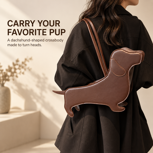 🐶 Dachshund-Shaped Crossbody Bag – Cute PU Dog Purs