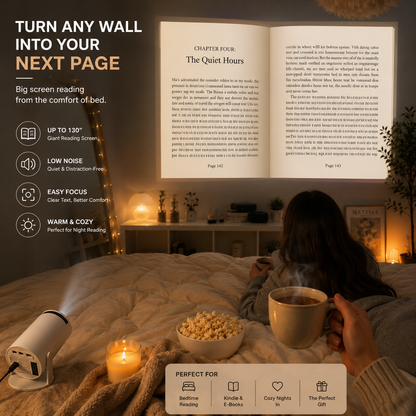 Smart Reading Projector – 4K Support, WiFi 6 & Up to 130″ Screen 📚✨