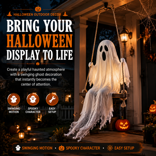 👻 Animated Swinging Ghost Halloween Decoration – Spooky Porch Hanging Ghost For Outdoor Yard Decor