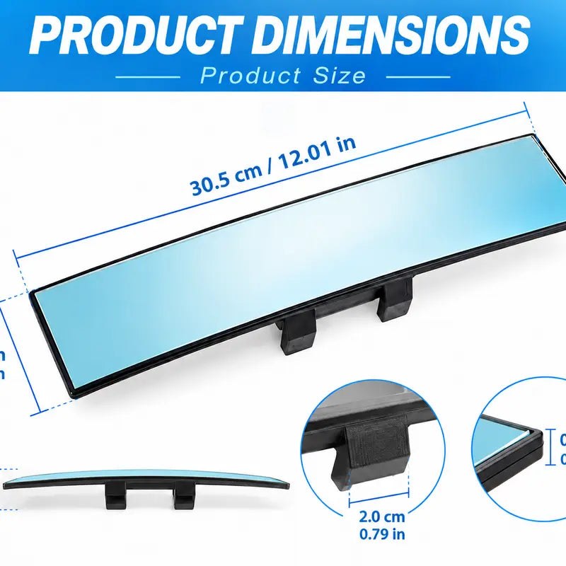 🚗 Wide Angle Rear View Mirror – 12" Anti-Glare Panoramic Clip-On Car Mirror
