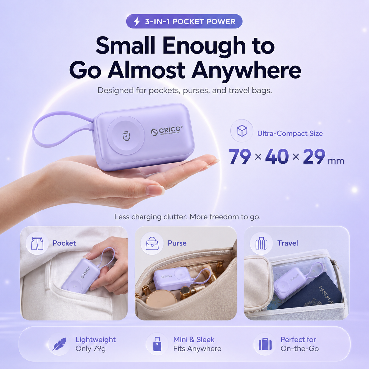 ⚡ 3-in-1 Mini Power Bank – 5000mAh 33.5W Phone & Watch Portable Charger