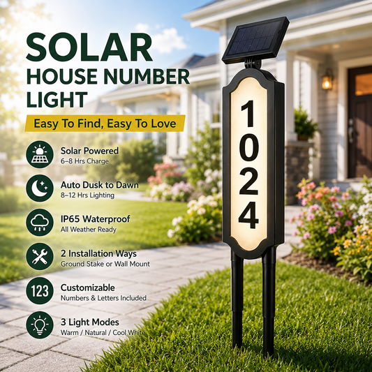 ☀️ Solar House Number Light | Waterproof Illuminated Address Sign With 3 Light Modes