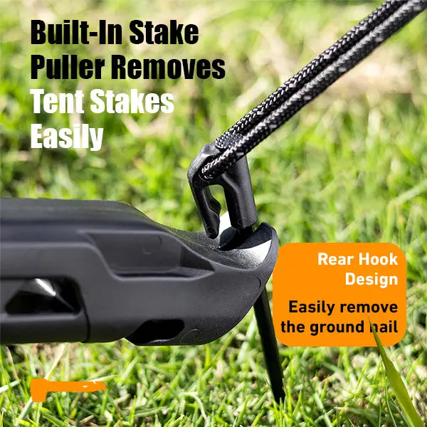 2-in-1 Tent Stake Hammer with Built-In Storage for 8 Stakes and Stake Puller for Outdoor Camping