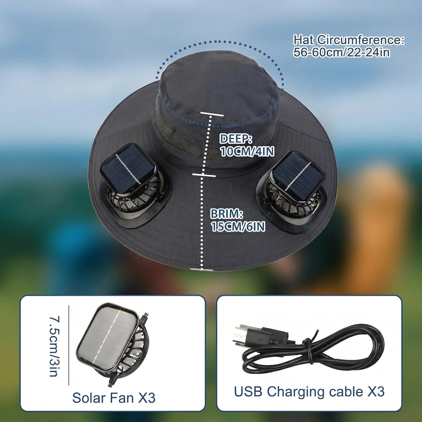 🔥2026 New 3-Solar-Fan Cooling Hat — UPF50+ Sun Protection, Triple-Power Rechargeable, & Water-Resistant