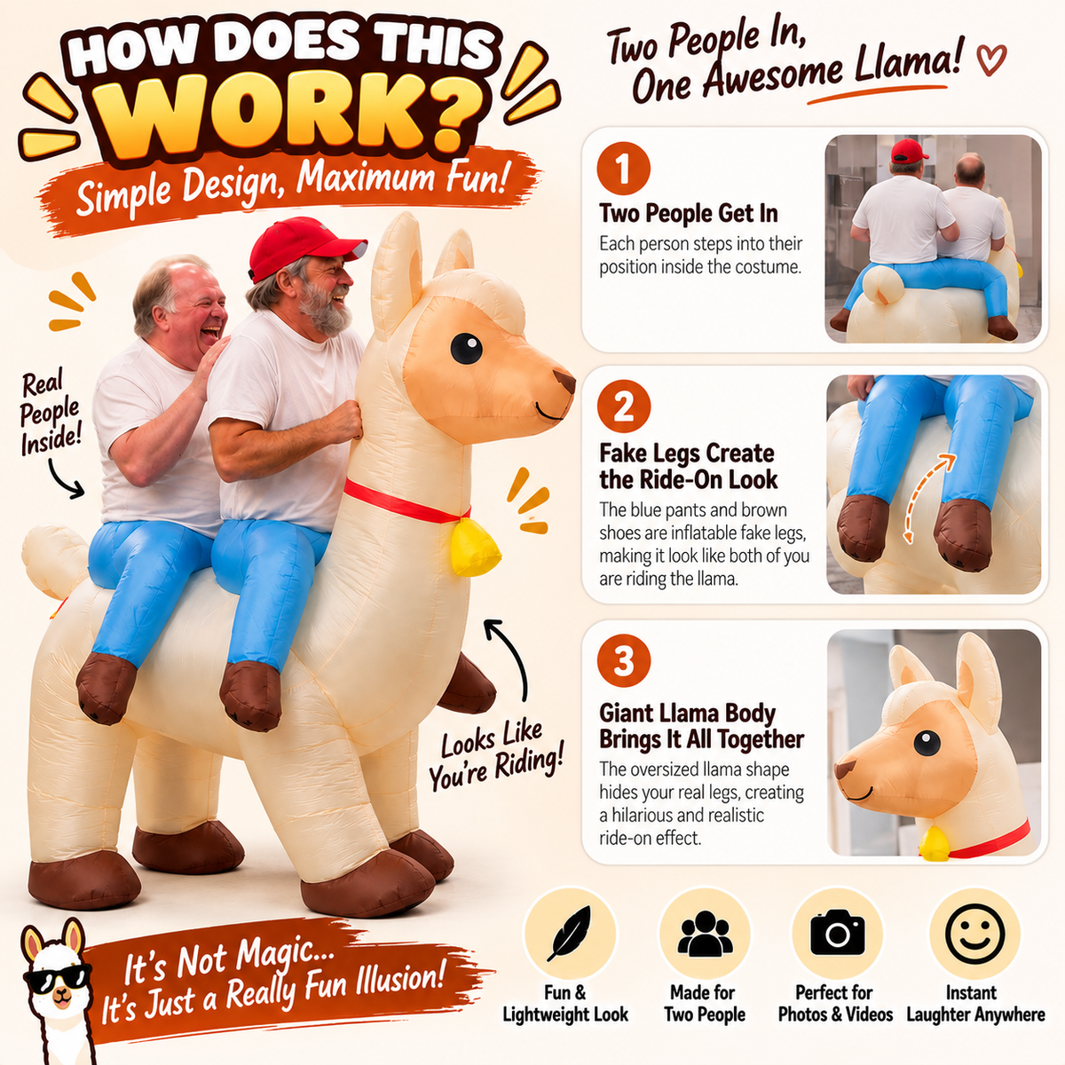 😂 2026 2-Person Inflatable Llama Costume – Hilarious Double Rider Party Outfit